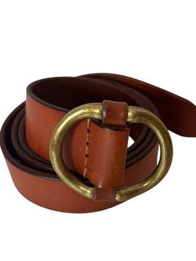 CAbi Tan Leather Belt with Brass Round Buckle